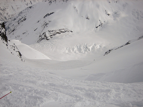 Looking down Guilt Trip towards the Worm Glacier