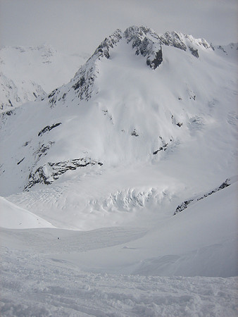 Looking down Guilt Trip towards the Worm Glacier