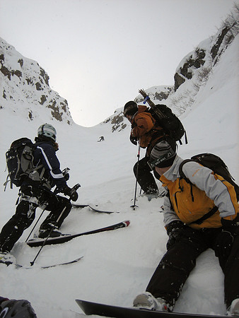 Kathleen coming down a chute on the Worm Glacier