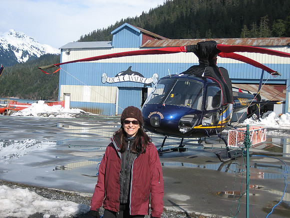 Kathleen in front of the heli pad